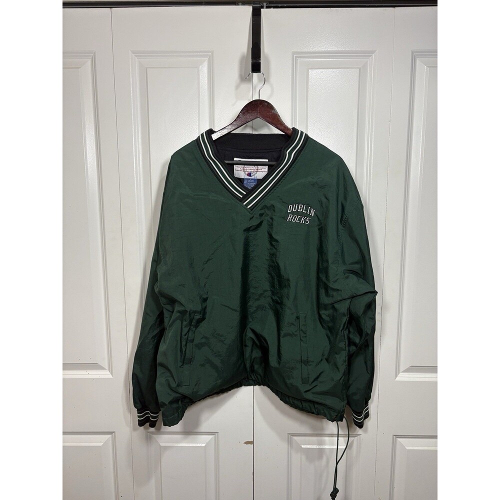Vintage Champion Jacket L Dublin Rocks Shamrocks Green Pullover V-Neck Retro